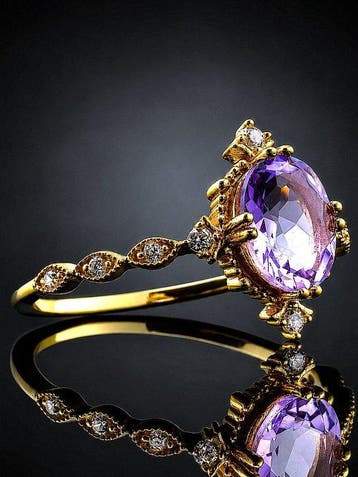 Paarse amethist ring - 925 zilver, goud verguld - elegant