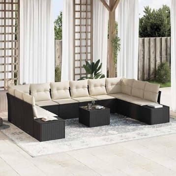 vidaXL Tuinbank Set 10 st 9-Aantal zitplaatsen Zwart en, Verzenden, Nieuw