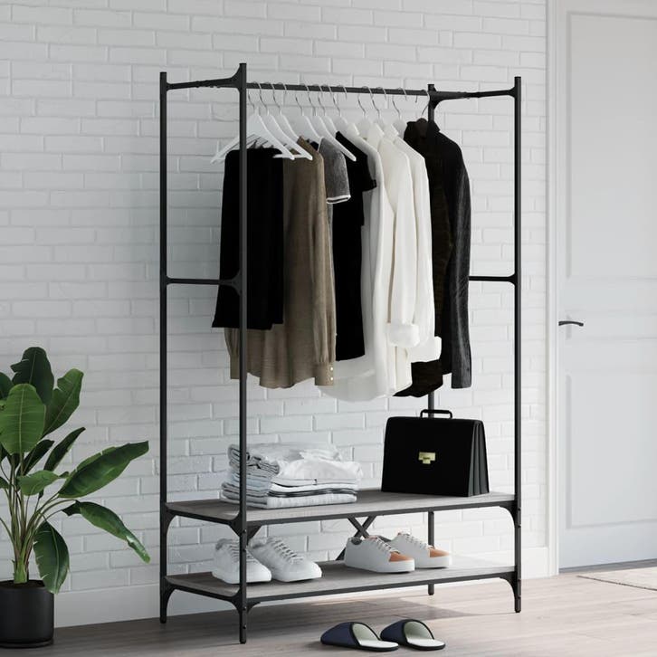 vidaXL Kledingrek met schappen bewerkt hout grijs sonoma, Maison & Meubles, Armoires | Penderies & Garde-robes, Envoi