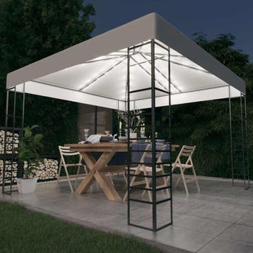 vidaXL Tuinpaviljoen met LED-lichtslinger 3x3 m wit, Verzenden