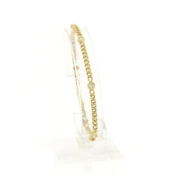 Gouden platte gourmetschakel armband met diamant 0,50 ct., Ophalen of Verzenden
