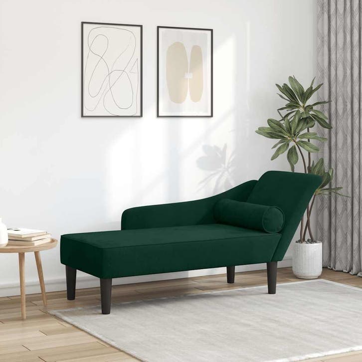 vidaXL Chaise longue met kussens fluweel donkergroen, Huis en Inrichting, Zetels | Zetels en Chaises Longues, Nieuw, Verzenden