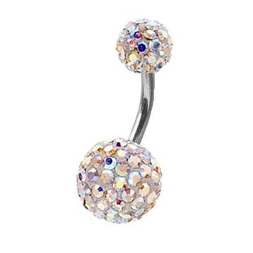 Fako Bijoux - Navelpiercing - Disco Dots Duo - 8mm - Wit MC, Handtassen en Accessoires, Piercings, Verzenden, Nieuw