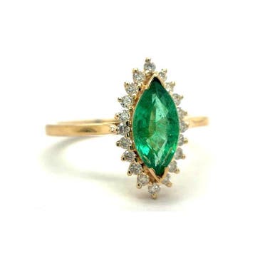 Ring - 14 karaat Geel goud - 1.13ct. tw. Smaragd - Diamant