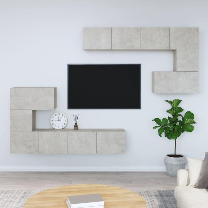 vidaXL Tv-wandmeubel bewerkt hout betongrijs, Huis en Inrichting, Kasten |Televisiemeubels, Nieuw, Verzenden