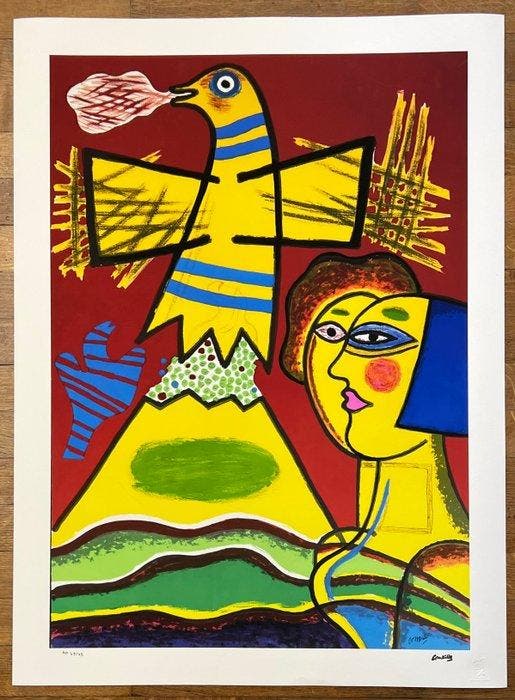 Corneille (1922-2010) - Le grand oiseau du Mont Fuji, Antiquités & Art, Antiquités | Autres Antiquités