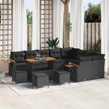 vidaXL Tuinbank Set 13 st Zwart poly rattan, Verzenden
