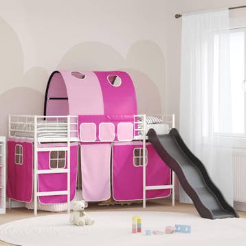 vidaXL Kidsloftbedframe Wit en roze 90 x 190 cm Metaal, Verzenden