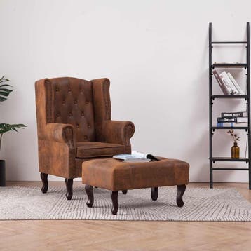 vidaXL Fauteuil en voetenbank Chesterfield-stijl kunstsuède, Maison & Meubles, Verzenden