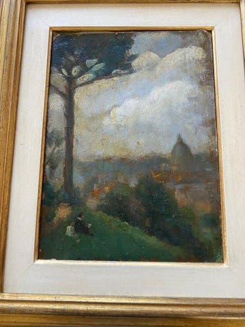 Scuola toscana (XIX-XX) - Veduta di Firenze con figure in