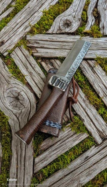 Estone - Keukenmes - Cleaver - Staal, Leder, Hout - Estland