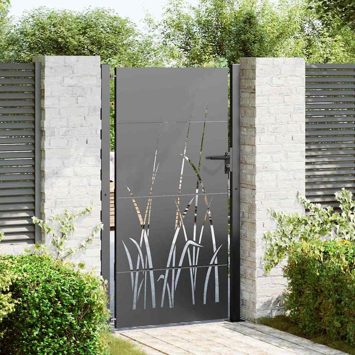 vidaXL Tuinpoort 110 x 180 cm Poedercoated staal Zwart, Jardin & Terrasse, Portes de jardin, Envoi