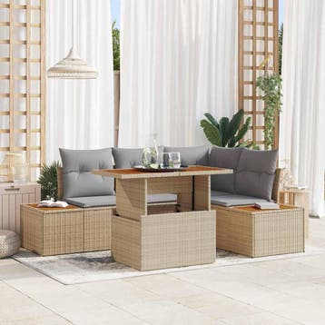vidaXL Tuinbank Set 5 st Beige Poly rattan, Verzenden