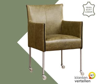 Leren eetkamerstoel More - Vintage Olive (olijf/groen) -, Overige kleuren, Bohemian, Industrieel, Modern, Scandinavisch, Nieuw