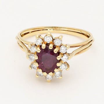 Bague - 18 carats Or jaune Rubis - Diamant, Nieuw