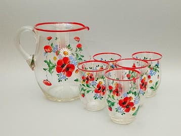Drinkset (6) - handgemaakt en handgeschilderd - dun glas -
