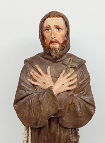 Statue, San Francesco - 46 cm - Plâtre, Peint à la main