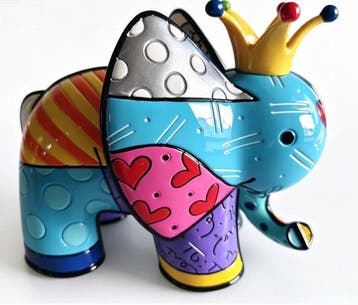 Romero Britto (1963) - Crown King Vibrant Multi-Pattern Pop