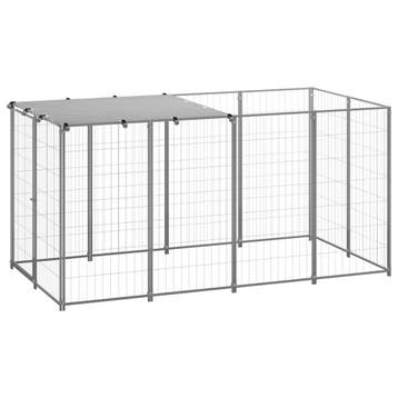 vidaXL Hondenkennel 2,42 m² staal zilverkleurig, Verzenden