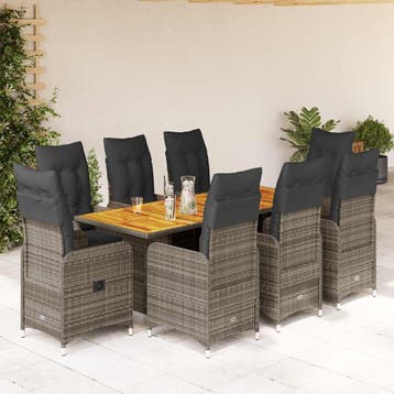 vidaXL 9-delige Bistroset met kussens poly rattan grijs, Verzenden, Nieuw