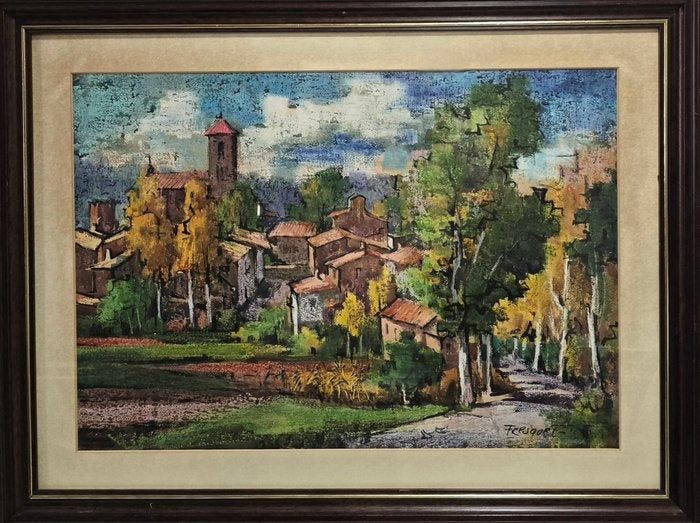 Guillem Fresquet (1914-1991) - El pueblo entre los árboles, Antiquités & Art, Art | Peinture | Classique