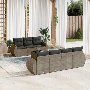 vidaXL 8-delige Loungeset met kussens poly rattan grijs, Verzenden, Nieuw, Loungeset