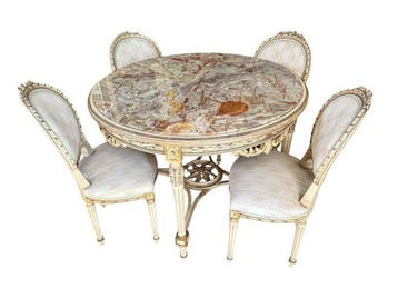 Table (5) - Bois - avec des chaises - Piano en onyx