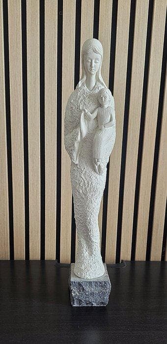 sculptuur, Vierge à lEnfant Moderniste – Signée - 46 cm -