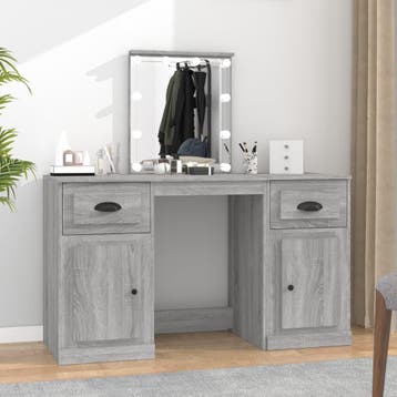 vidaXL Kaptafel met LED-verlichting 130x50x132,5 cm grijs, Huis en Inrichting, Tafels | Kaptafels, Verzenden, Nieuw