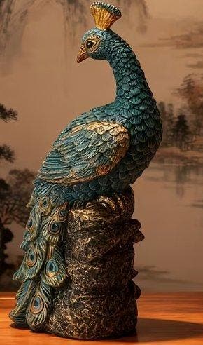 sculptuur, Pavone Vivace - 28 cm - Hars - 2026