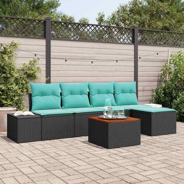 vidaXL Tuinbank Set 6 st Zwart poly rattan, Verzenden, Nieuw