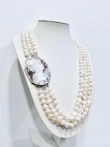 Sans prix de réserve - Collier Argent - Perle - Cameo