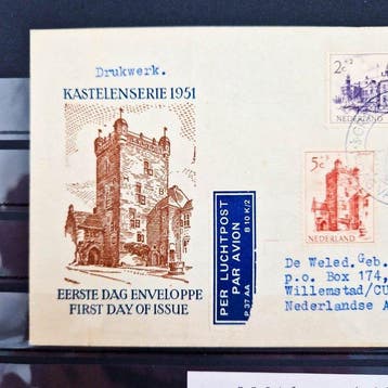 Pays-Bas 1951 - FDC série des châteaux, courrier aérien vers, Postzegels en Munten, Gestempeld