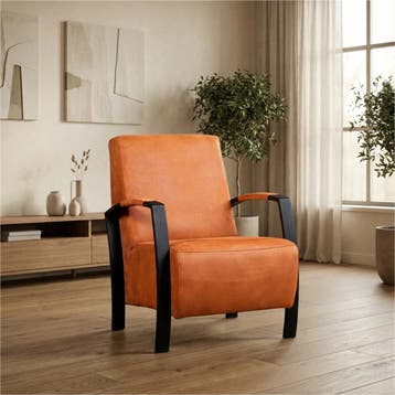 Leren fauteuil Glory - Kenia Rost (oranje), Huis en Inrichting, Fauteuils, Nieuw, Ophalen of Verzenden, 50 tot 75 cm, Industrieel, Modern