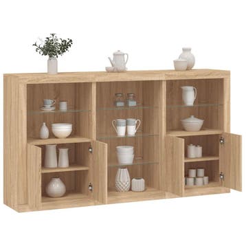 vidaXL Dressoir met LED-verlichting 181,5x37x100 cm sonoma, Verzenden