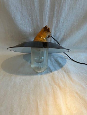 Wandlamp - Metaal, Glas - Industrieel emaille wandlamp