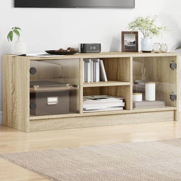 vidaXL Tv-meubel met glazen deuren 102x37x42 cm sonoma, Verzenden, Nieuw