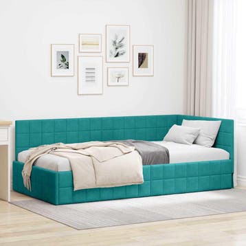 vidaXL Hoek Bed Frame met hoofdeinde Turquoise 90 cm x 190, Verzenden, Nieuw