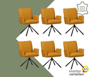 Set van 6 Leren draaibare eetkamerstoelen Elite - Toledo, Huis en Inrichting, 60 tot 90 cm, Nieuw, Leer, Ophalen of Verzenden