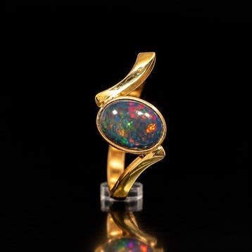 Opaal - Zilver, Verguld - Ring - Zwarte opaalring