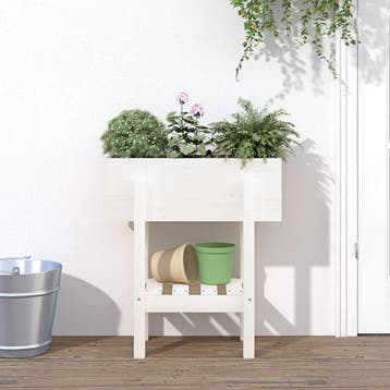 vidaXL Plantenbak 62x30x69 cm massief grenenhout wit, Verzenden, Nieuw