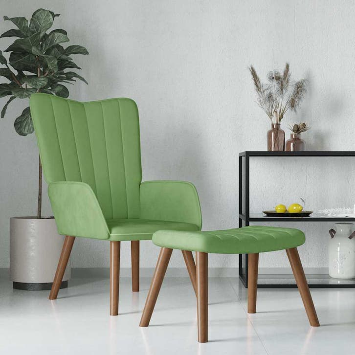 vidaXL Relaxstoel met voetenbank fluweel lichtgroen, Huis en Inrichting, Fauteuils, Nieuw, Verzenden