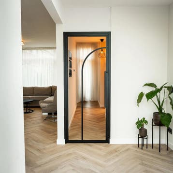 Stalen Binnendeur - Zwart - 2 Vlaks rond - Helder glas, Doe-het-zelf en Bouw, Minder dan 80 cm, Binnendeur, Nieuw, Metaal