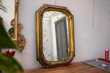 Spiegel- gepolijste cartouche - Hout, Glas, oxidaties -