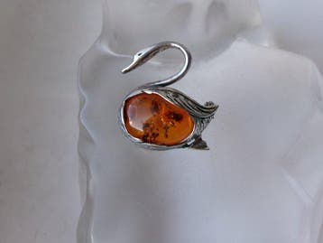 Zilver, Amber - Broche - Art Nouveau-stijl