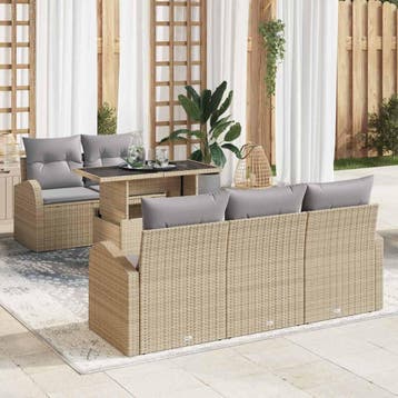 vidaXL Tuinbank Set 6 st Beige Poly Riet, Verzenden, Nieuw