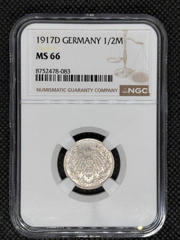 Duitsland, keizerrijk 1/2 Mark 1917D / MS66 (Zonder, Postzegels en Munten