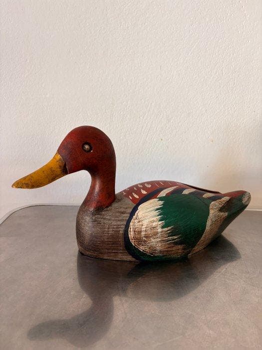Lokeend - Large Hand-Carved Duck Decoy – Redhead / Diving, Antiquités & Art, Curiosités & Brocante