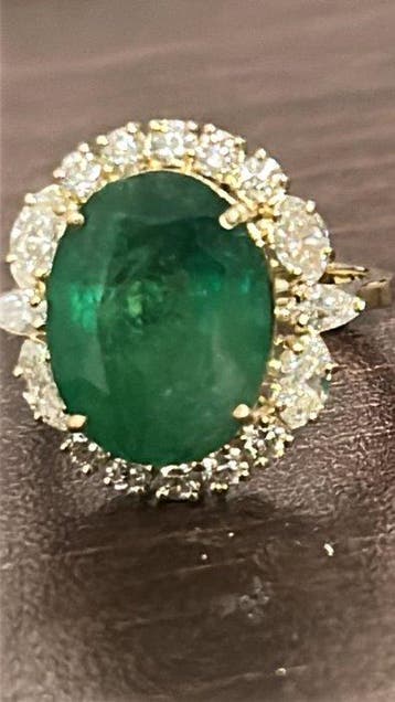 Bague - 14 carats Or jaune - 7.26ct. tw. Émeraude - Diamant, Nieuw
