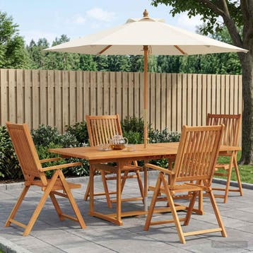 vidaXL Buiten Eetset met Parasol 6 st 4-zits Crème Wit en, Verzenden